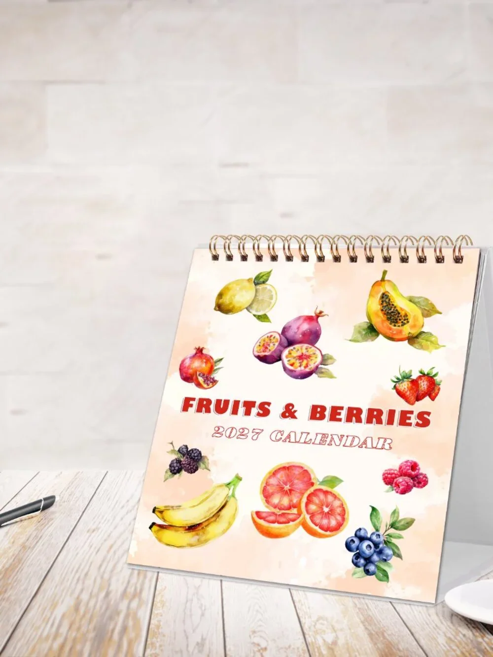 2027-12 Months Desk Calendar Desktop Planner with To-Do List (Fruits & Berries)